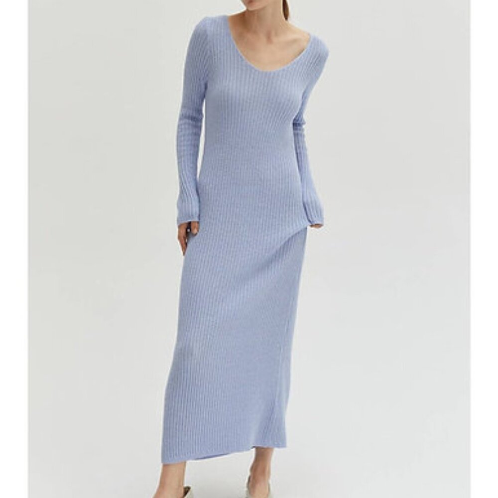 Ice Blue Ribbed Sweater Dress